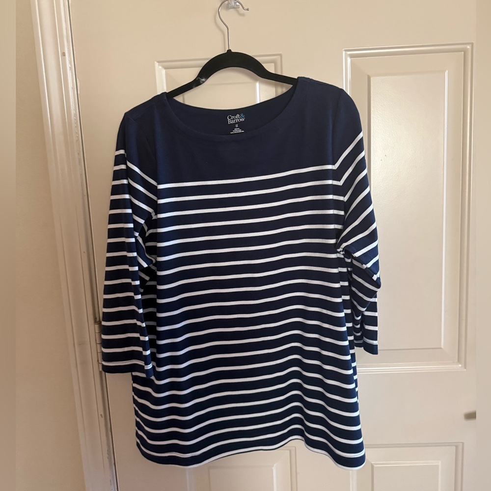 NEW Croft & Barrow Navy/White Stripe Boatneck TOP  Size 1X